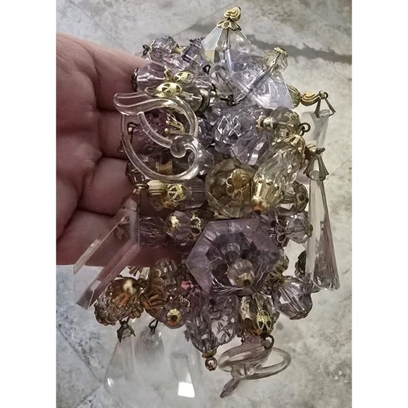 Mid Century Chunky Cha Cha‎ Expandable Bracelet Loaded w Pink Lucite Bead Charms - Picture 8 of 14